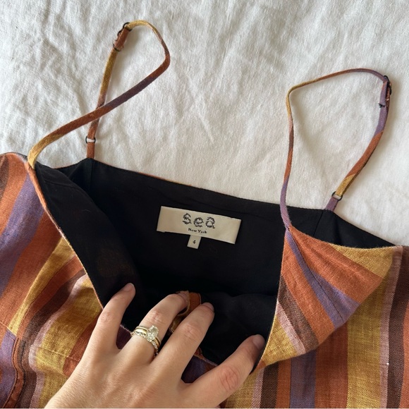 SEA New York 100% Linen Striped Midi Dress Size 4 - Picture 8 of 11